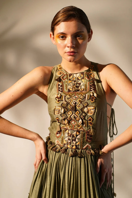 Olive Green Halter Neck Maxi