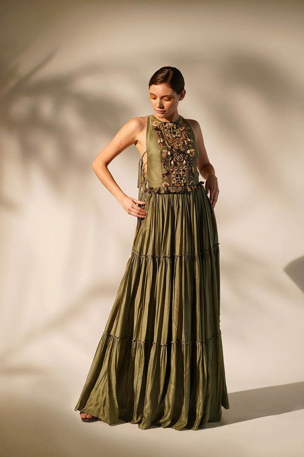 Olive Green Halter Neck Maxi