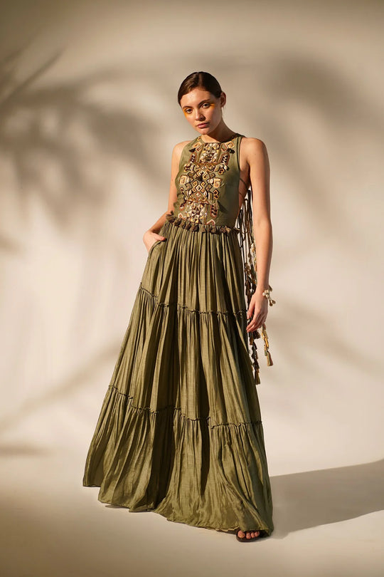 Olive Green Halter Neck Maxi