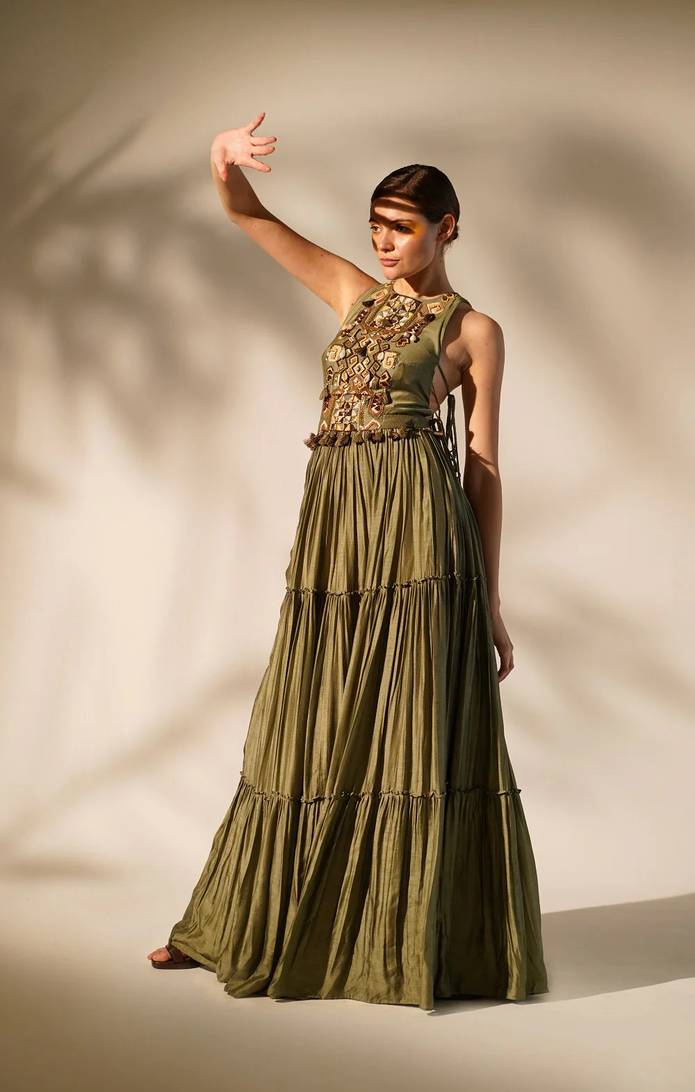 Olive Green Halter Neck Maxi