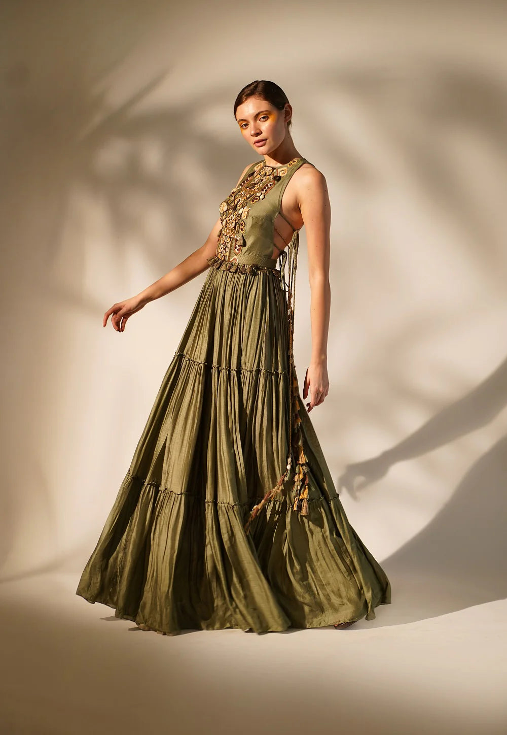 Olive Green Halter Neck Maxi