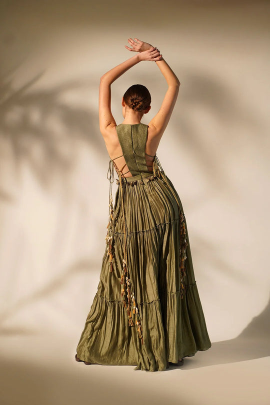 Olive Green Halter Neck Maxi