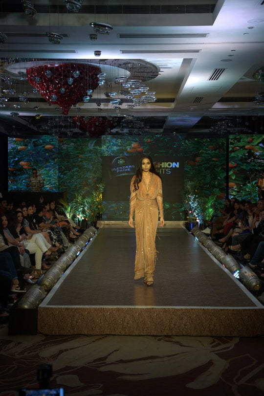 Dark Beige Placement Print Draped Maxi Dress