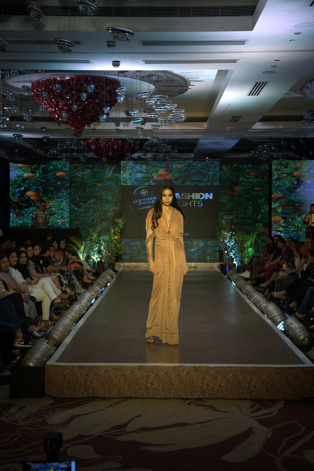 Dark Beige Placement Print Draped Maxi Dress