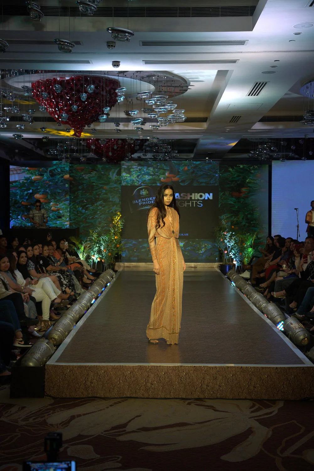 Dark Beige Placement Print Draped Maxi Dress