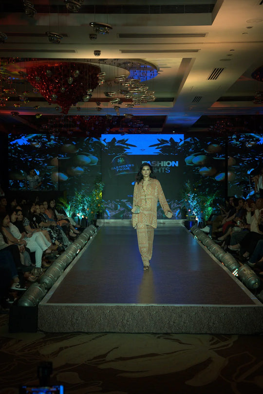 Tangerine Tribal Print Sequin Short Kurta & Pants With Antique Gold Embroidery