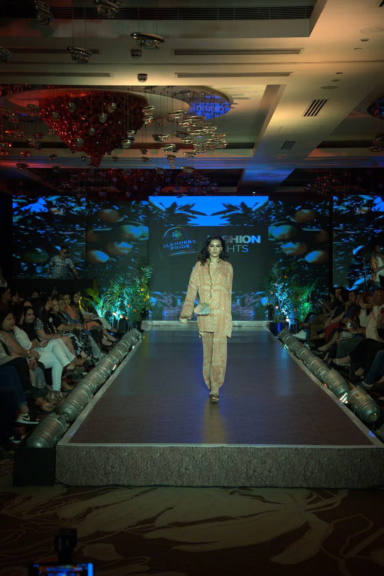 Tangerine Tribal Print Sequin Short Kurta & Pants With Antique Gold Embroidery