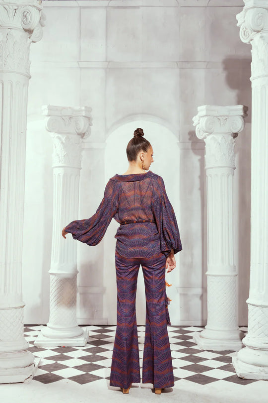 Overtine Greek Art Print Flared Trouser