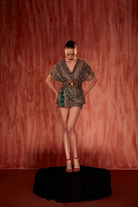 Black & White Byzantine Print Short Dress