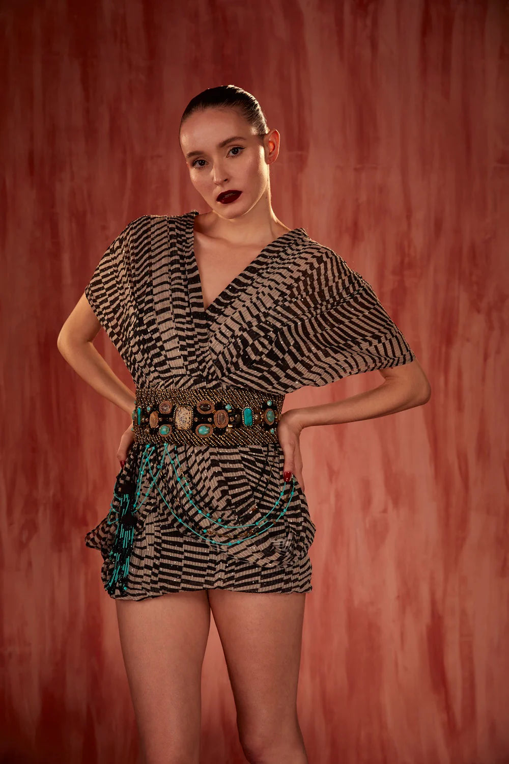 Black & White Byzantine Print Short Dress