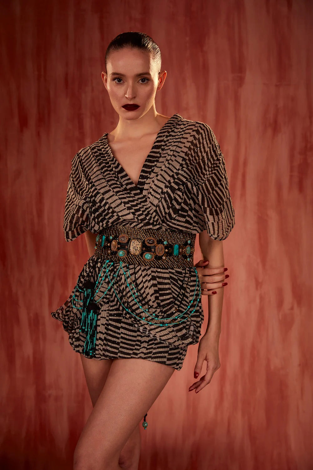 Black & White Byzantine Print Short Dress