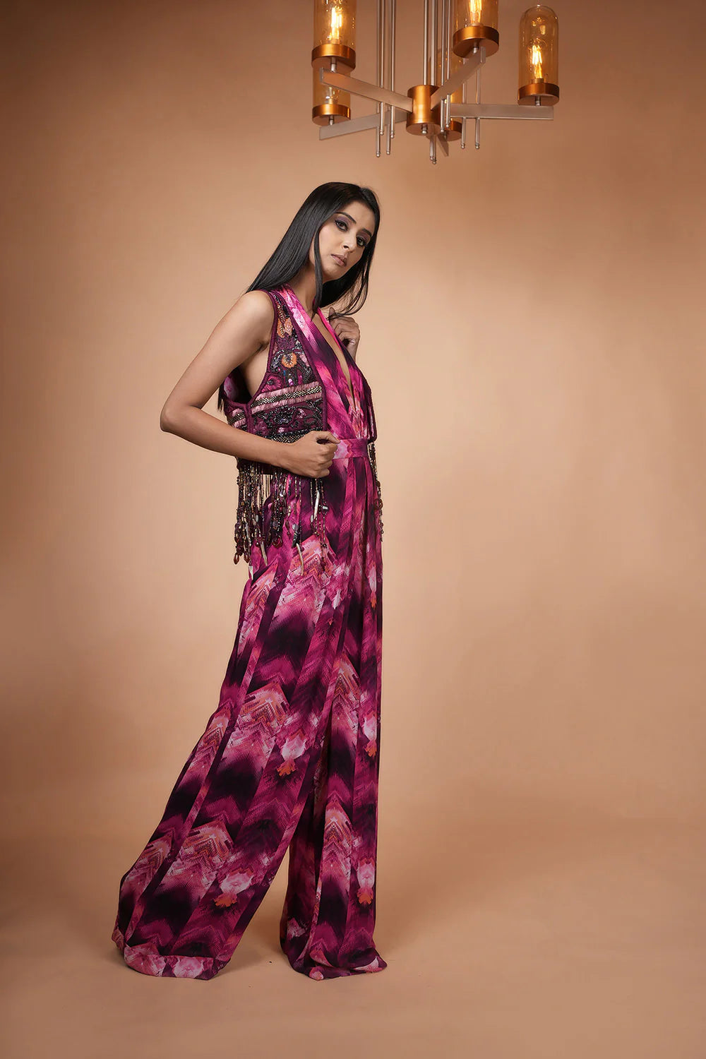 Trippy Magenta Jacket With Hand Thread & Embellishments