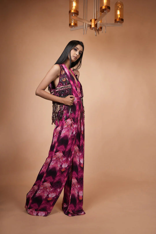 Trippy Magenta Jacket With Hand Thread & Embellishments