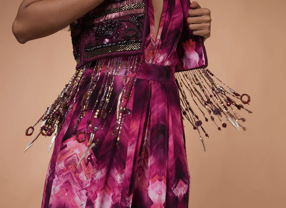 Trippy Magenta Jacket With Hand Thread & Embellishments