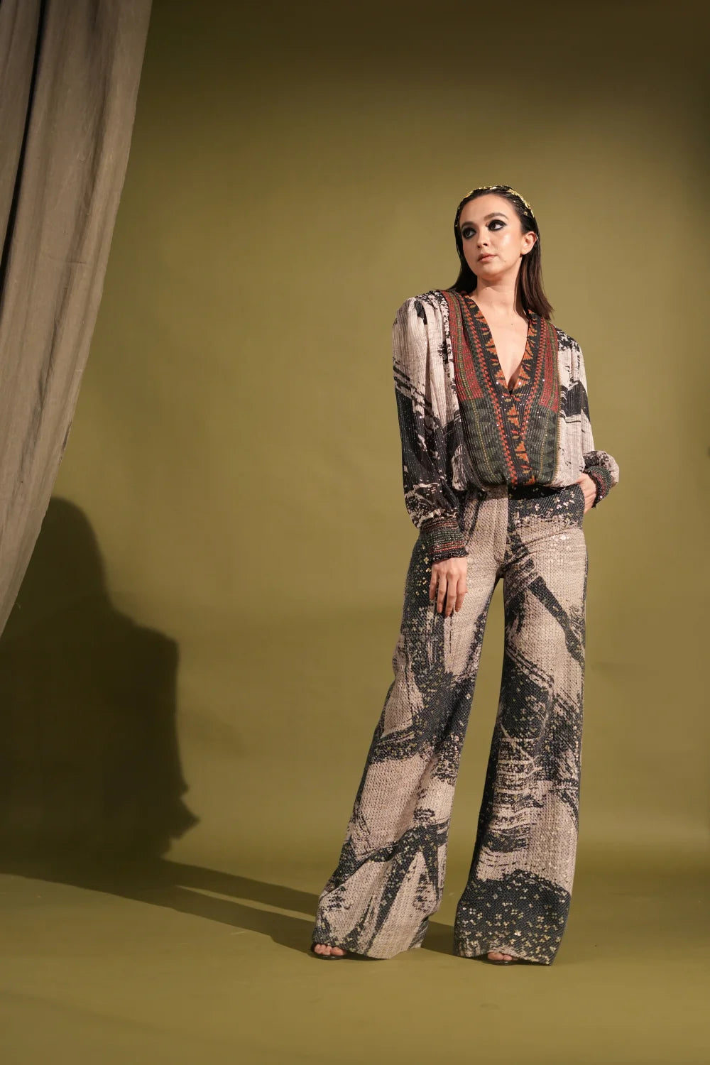 Black & White Stroke Print Broad Pants