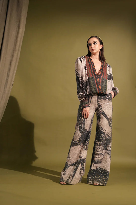 Black & White Stroke Print Broad Pants