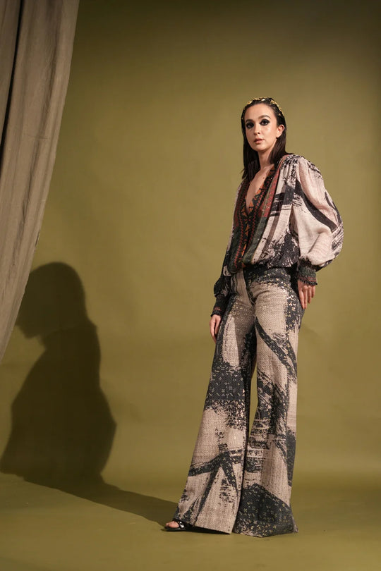 Black & White Stroke Print Broad Pants