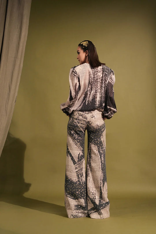 Black & White Stroke Print Broad Pants