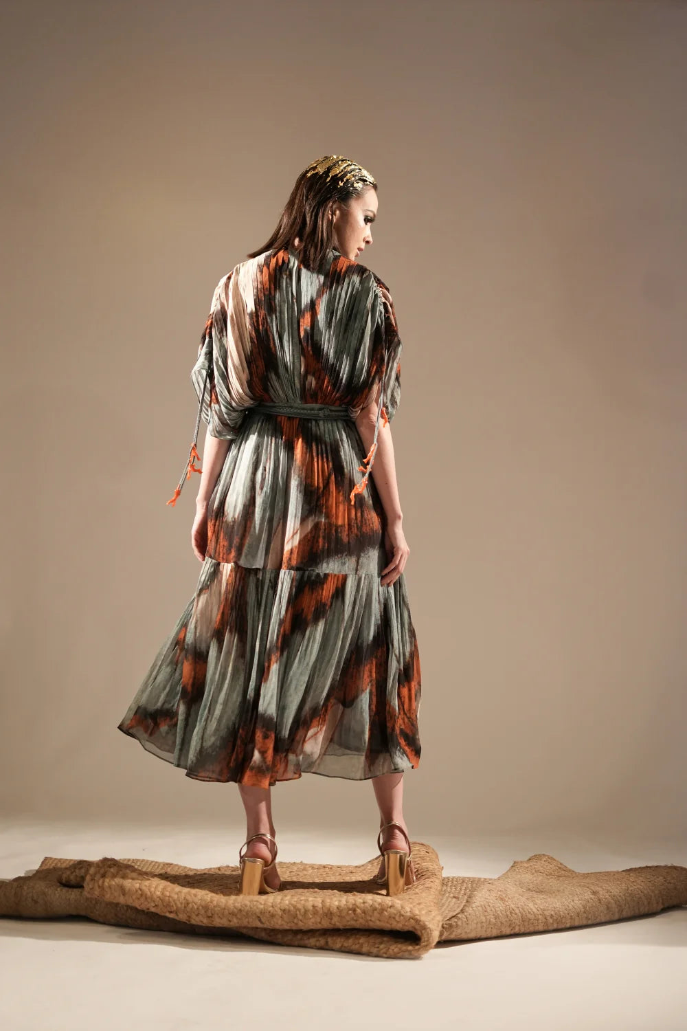 Powder Blue Butterfly Print Pleated Midi