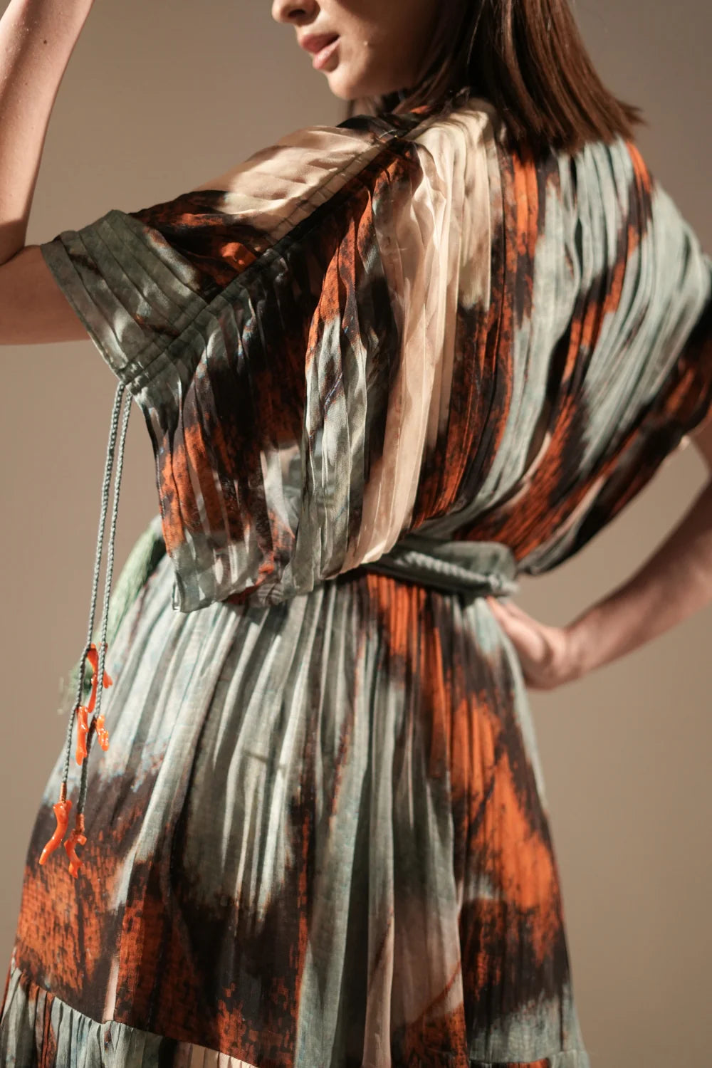 Powder Blue Butterfly Print Pleated Midi