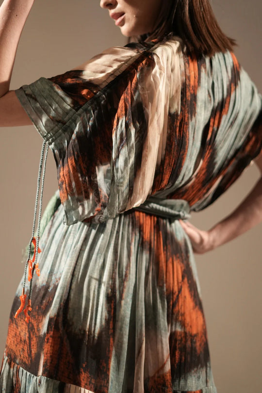 Powder Blue Butterfly Print Pleated Midi