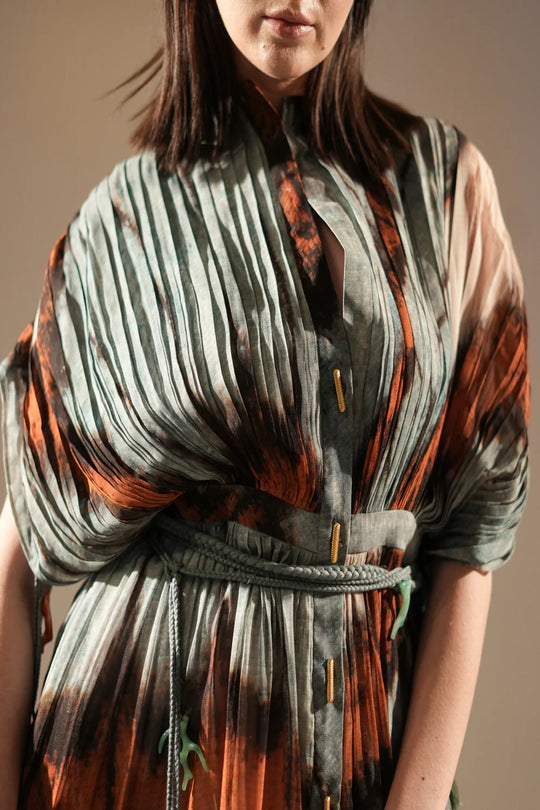 Powder Blue Butterfly Print Pleated Midi