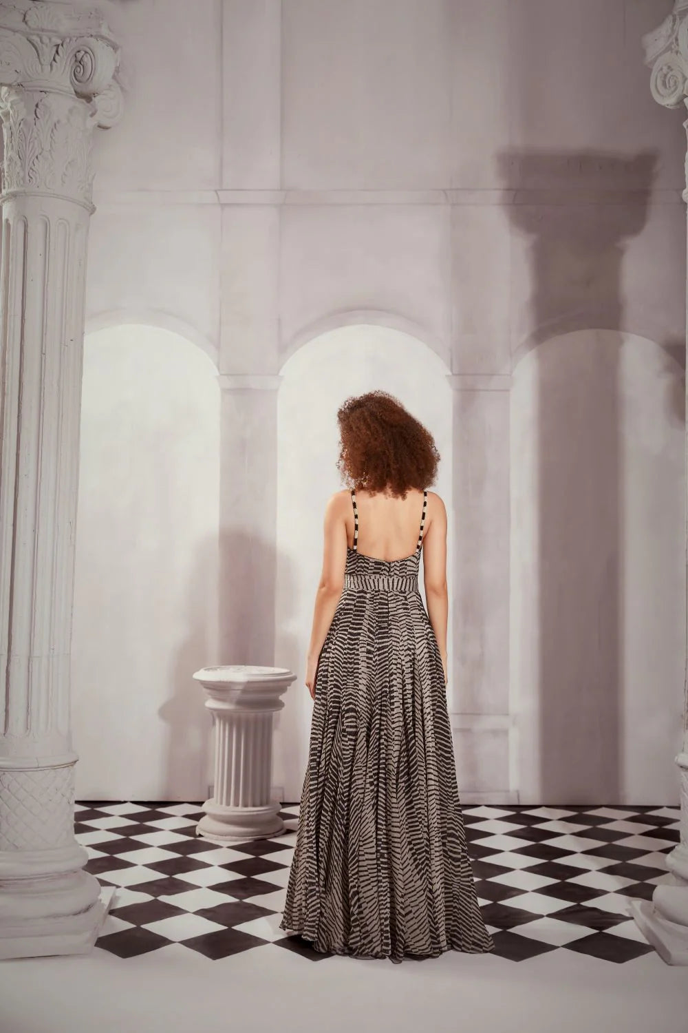 Black & White Byzantine Print High Slit Dress