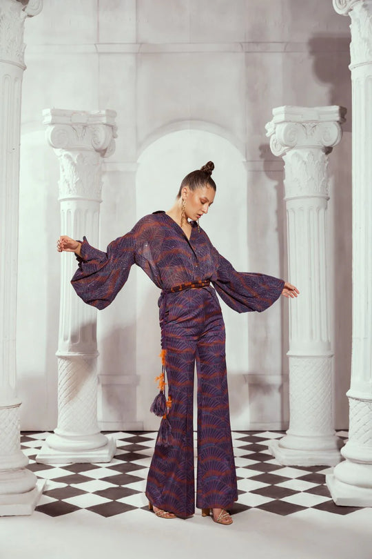 Overtine Greek Art Print Flared Trouser