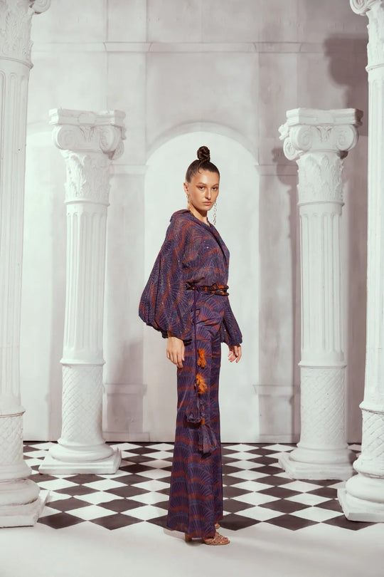 Overtine Greek Art Print Flared Trouser