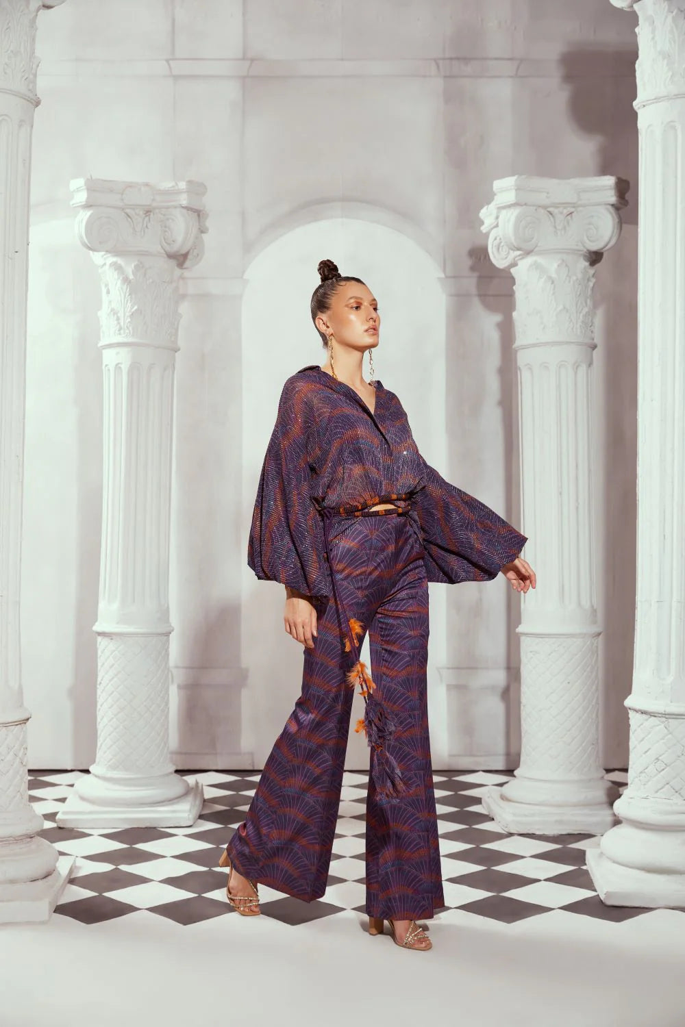 Overtine Greek Art Print Flared Trouser