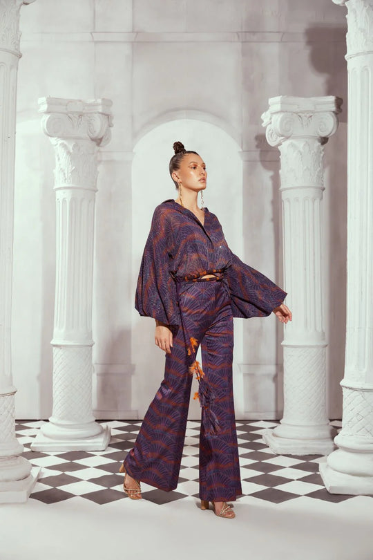 Overtine Greek Art Print Flared Trouser