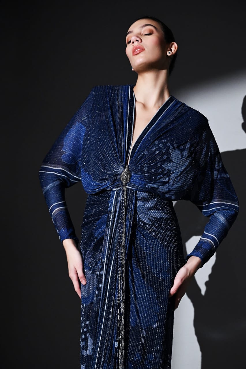Midnight Blue Draped Dress