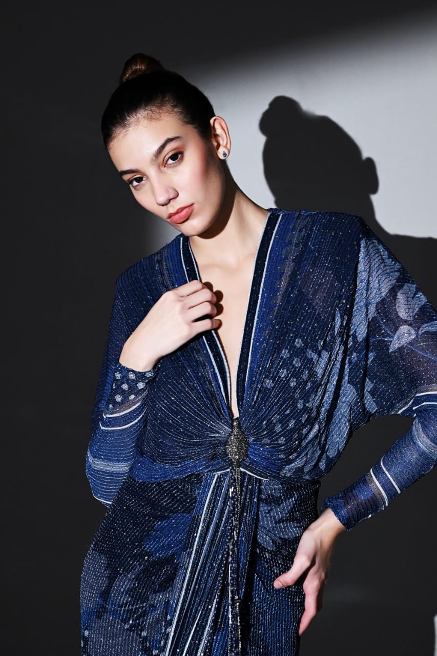Midnight Blue Draped Dress