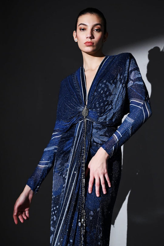 Midnight Blue Draped Dress