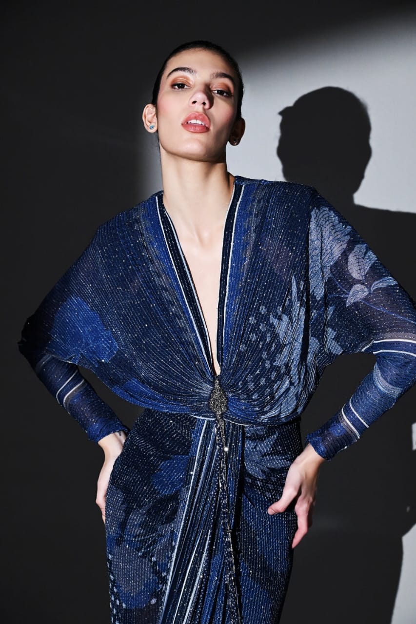 Midnight Blue Draped Dress