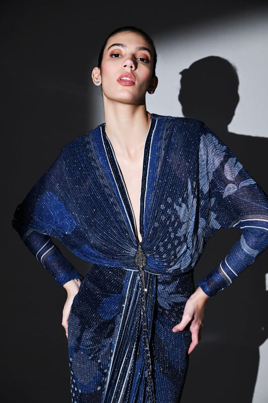 Midnight Blue Draped Dress
